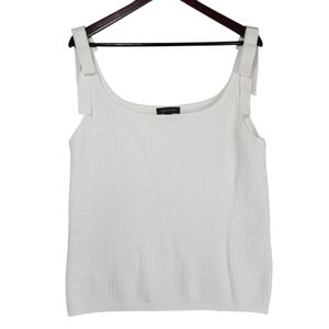 Ann Taylor White Textured Sweater Knit Tank Top with Bow Accents XL